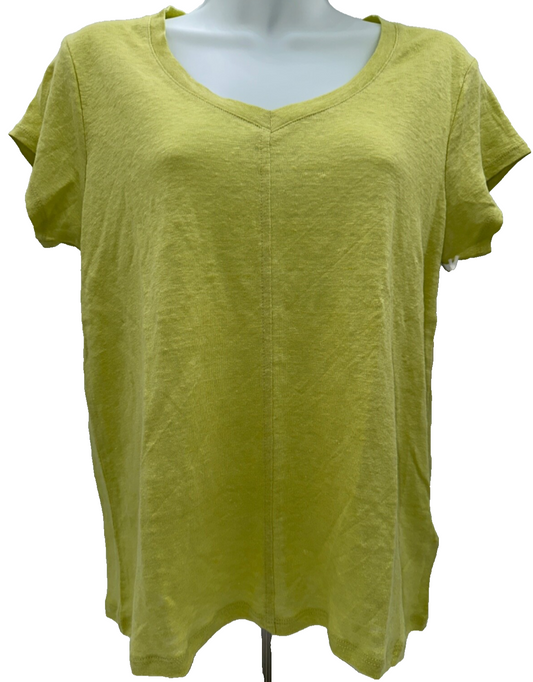$52 Sigrid Olsen Women’s 100% Linen T Shirt - Lime Green - Medium - New With Tag
