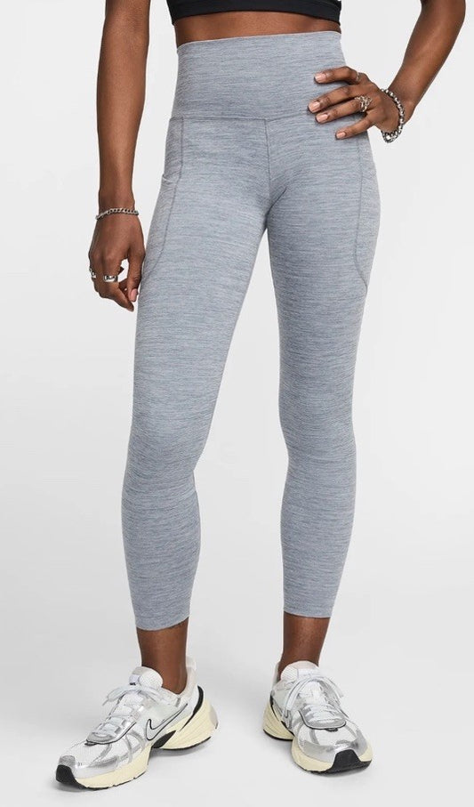 $60 Nike One Women’s High-Waisted 7/8 Pockets Leggings FN3241-084-Grey-Large-New