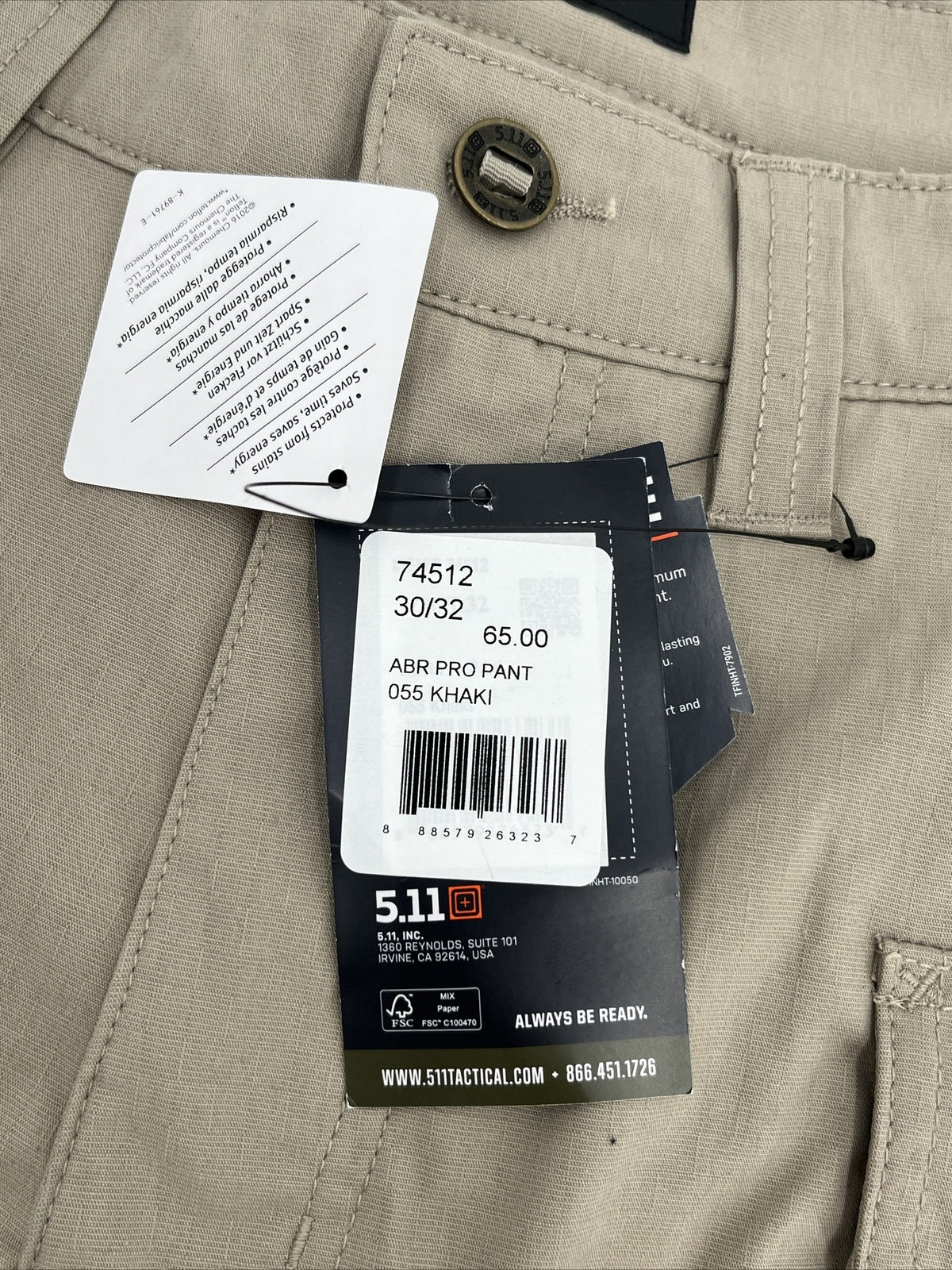 5.11 Men's Flexlite Pro Tactical Pants Style 74512-Khaki- 30W 32L - New Tags $65