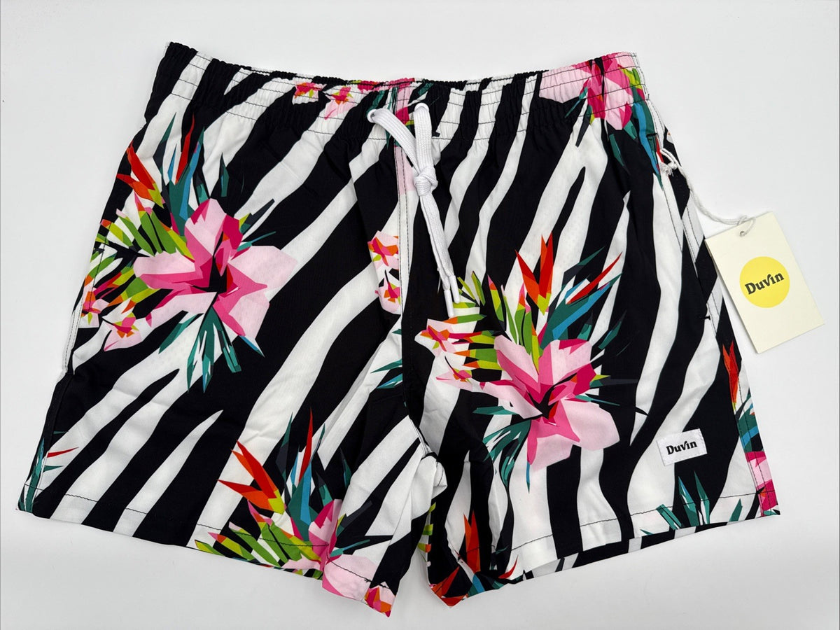 $65 Duvin Design Men's Zebra Floral Swim 4” Trunk Shorts - Multi -Medium-NEW