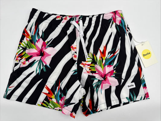 $65 Duvin Design Men's Zebra Floral Swim 4” Trunk Shorts - Multi -Medium-NEW