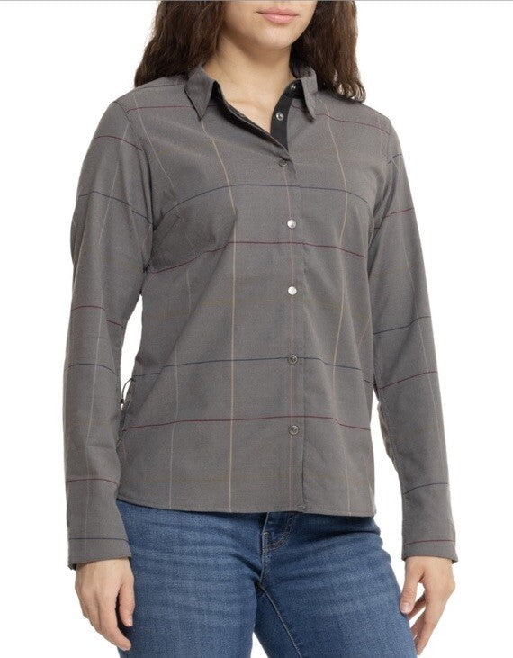 $180 FjallRaven Women’s Rider’s Flannel Plaid Thick Shirt- Grey Multi-Medium