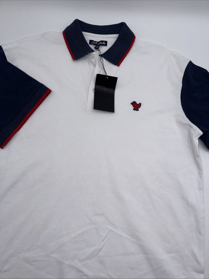 $84 Bad Birdie Men’s Pique Golf Polo Shirt- White/Navy/Red- Medium- New Tags