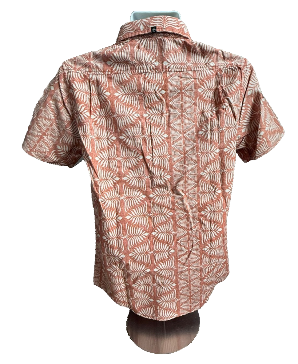$70 Vissla Men’s-Island Impressions Cotton Button Up Shirt-Orange-Small-New Tag