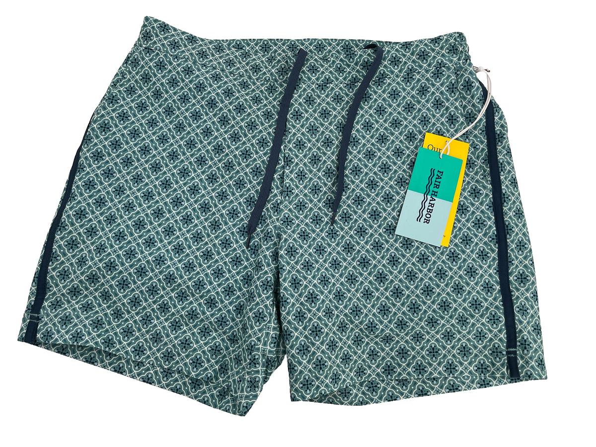 $89 FAIR HARBOR Men’s Sextant Swim Trunk Lined Shorts-Blue Moroccan-Size: 36W
