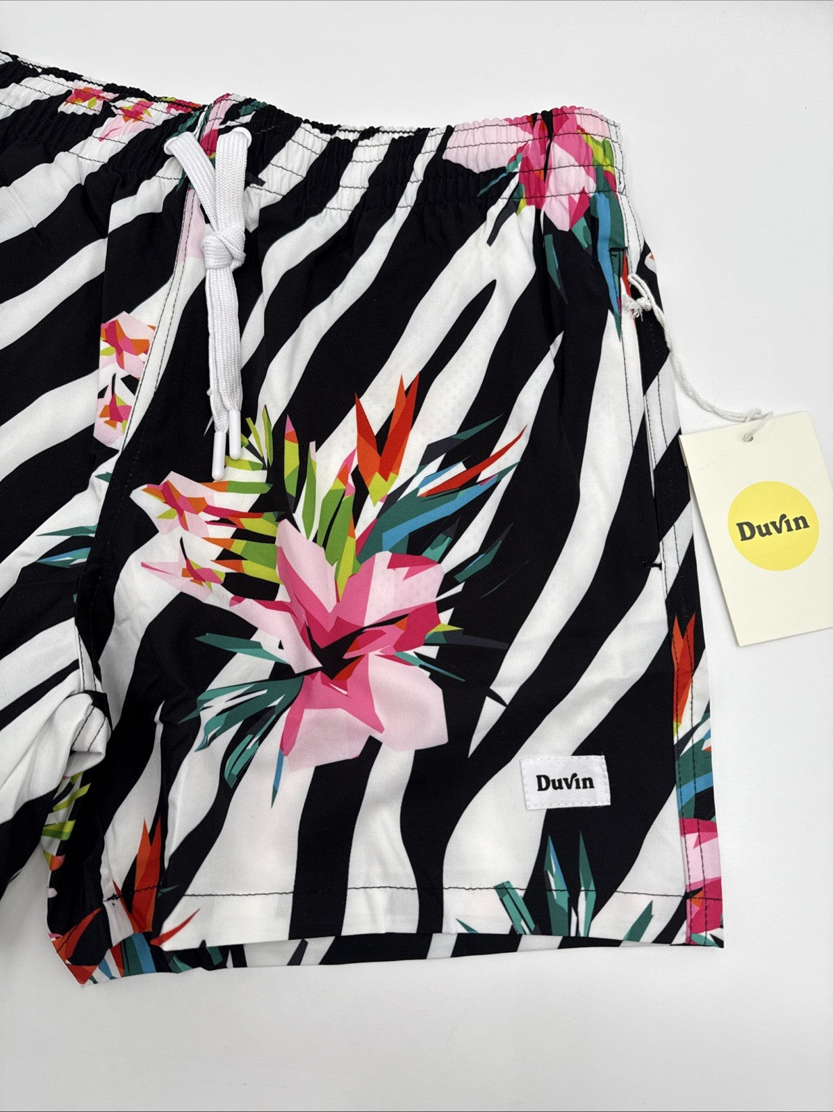 $65 Duvin Design Men's Zebra Floral Swim 4” Trunk Shorts - Multi -Medium-NEW
