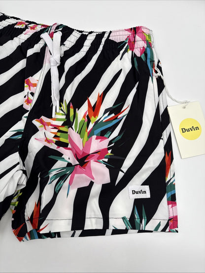 $65 Duvin Design Men's Zebra Floral Swim 4” Trunk Shorts - Multi -Medium-NEW