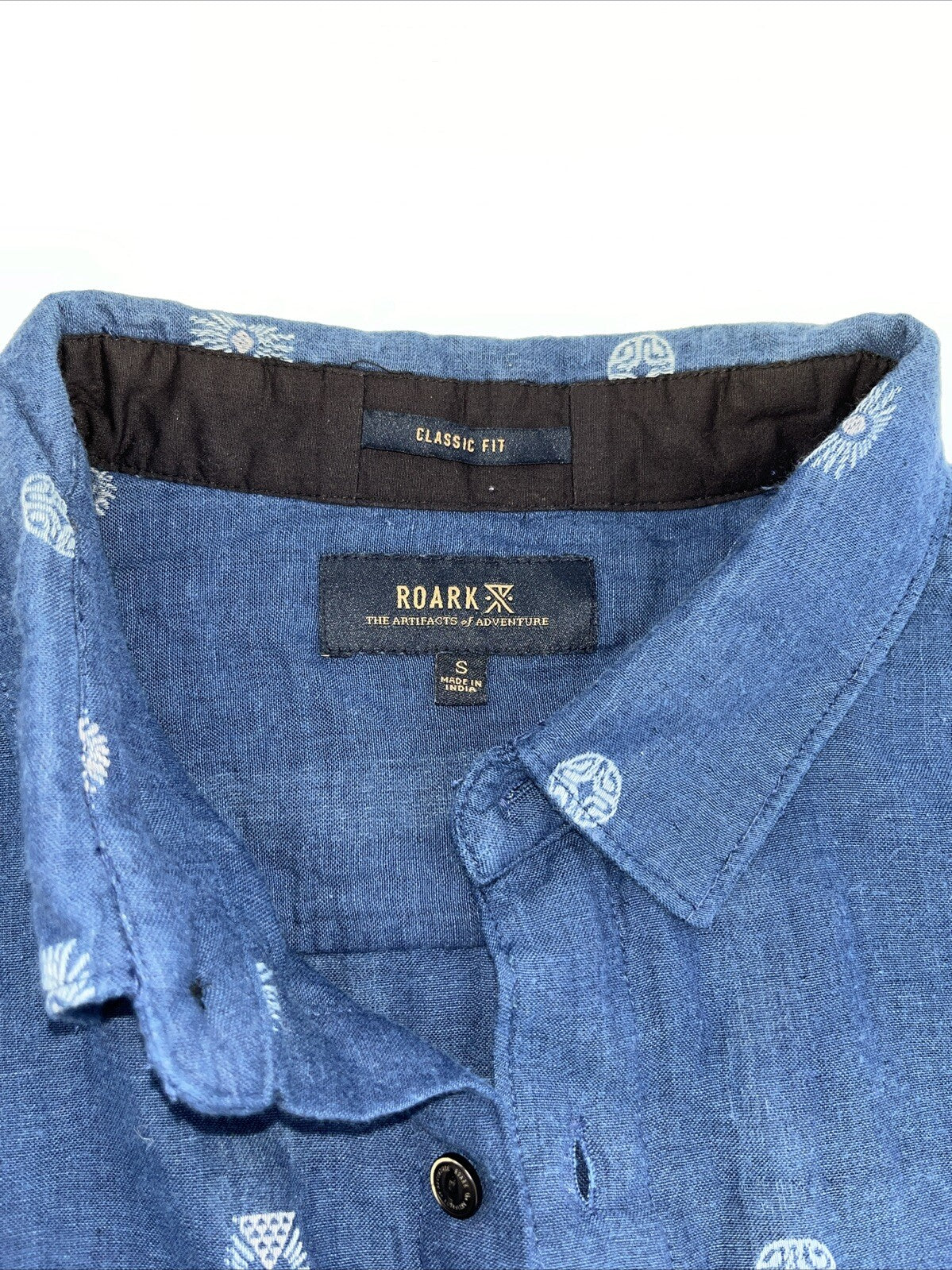 $75 Roark Men’s Journey Sunburst Button S/S Shirt-Dobby Indigo-Small-New Tag
