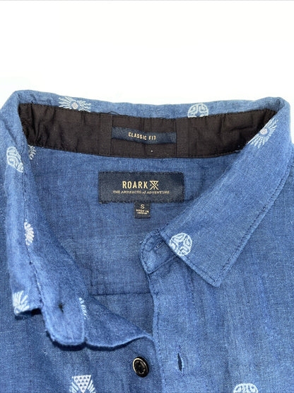 $75 Roark Men’s Journey Sunburst Button S/S Shirt-Dobby Indigo-Small-New Tag