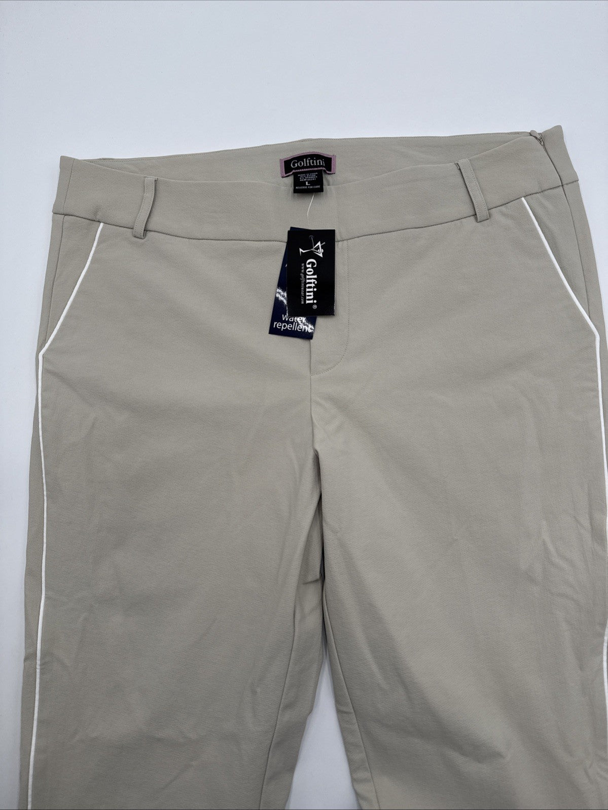 $158 Golftini Ankle Pant Side Stripes Golf Pants- Khaki/White-Large-New Tags