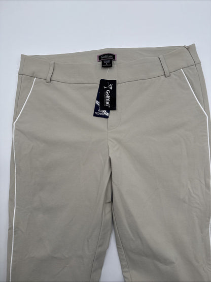 $158 Golftini Ankle Pant Side Stripes Golf Pants- Khaki/White-Large-New Tags