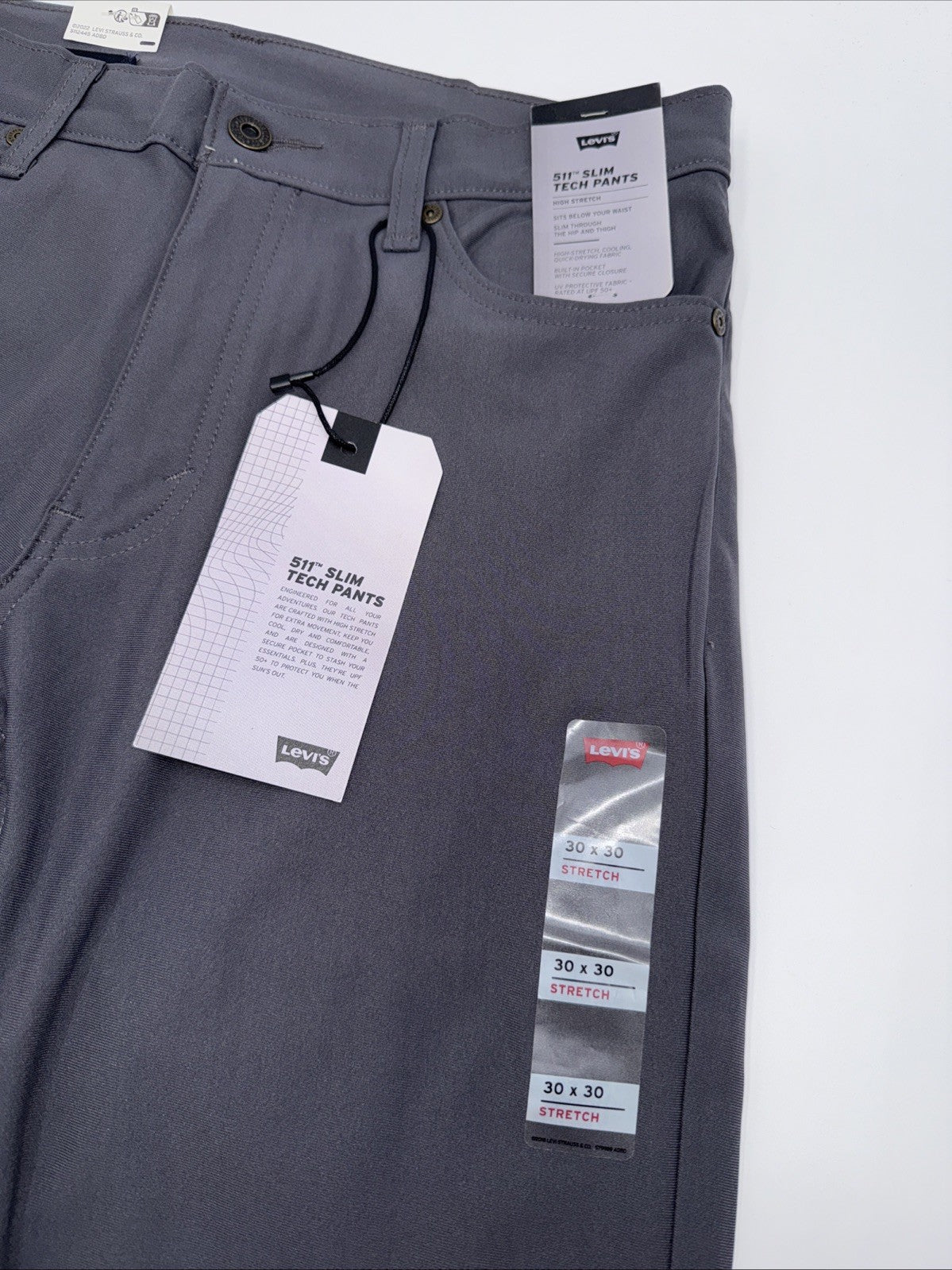 $70 Levi's Men's 511 Slim Tech Pants Stretch A92130010- Grey- 30W 30L - New Tag