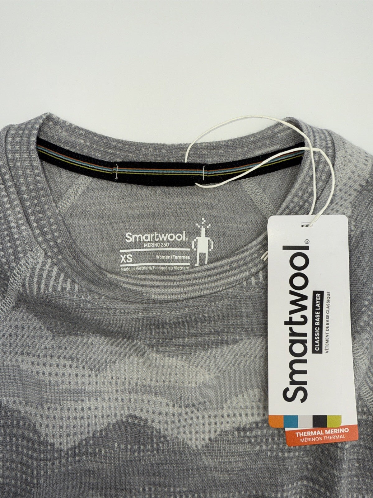 $110 Smartwool Women’s 250 Merino Wool Base Layer Crew Top-Gray Print-XSmall-New