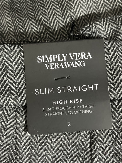 Simply Vera Wang Women’s High Rise Slim Straight Twill Pants- Grey-Size: 2- New