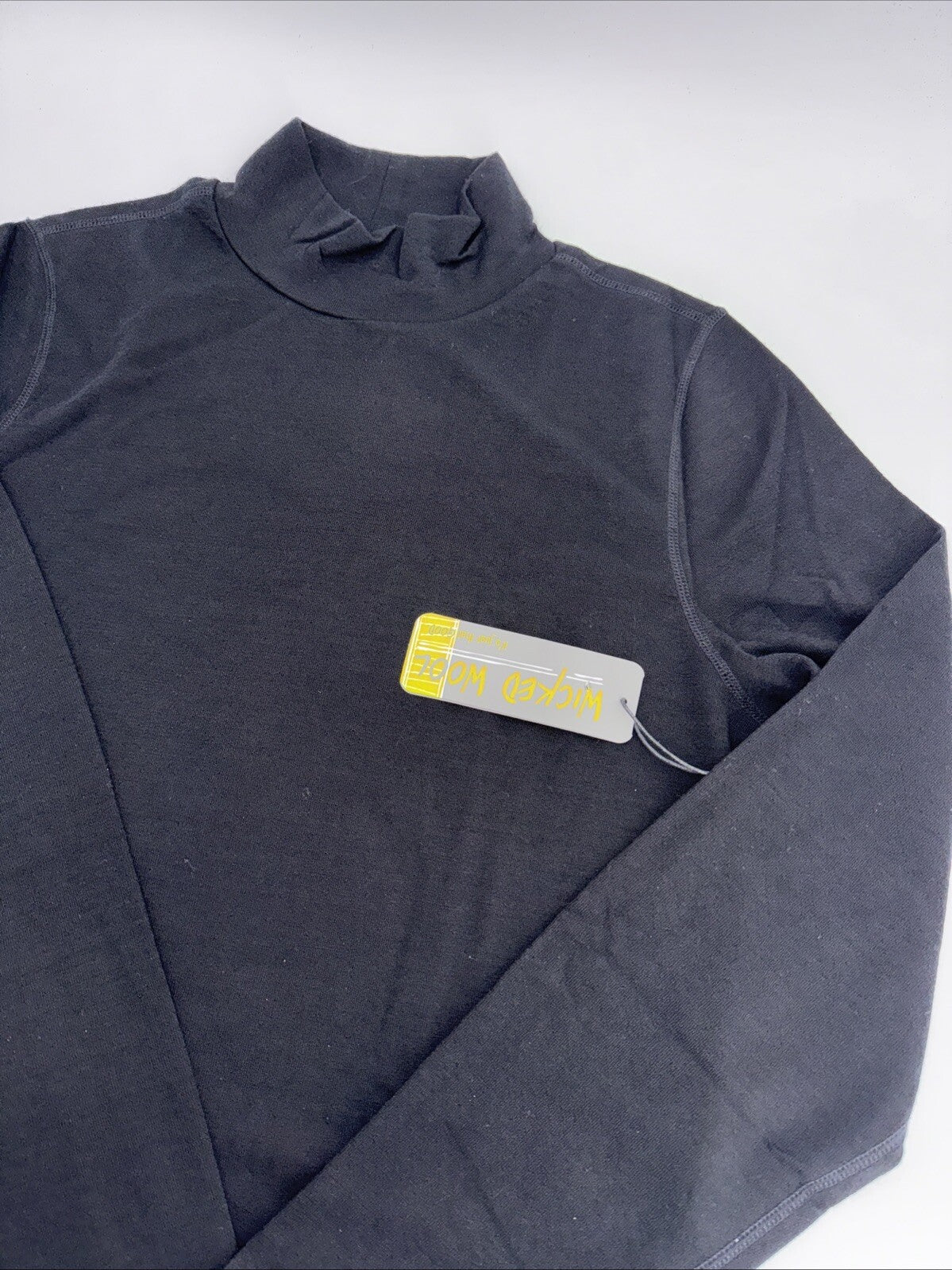 $95 Wicked Wool Women’s Merino Long Sleeve Mock Neck Pullover Top- Black- XLarge