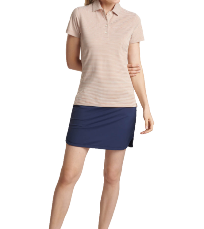 $110 Peter Millar Women's Sport Mesh Polo Shirt - Camel/Ivory - Large - New Tag