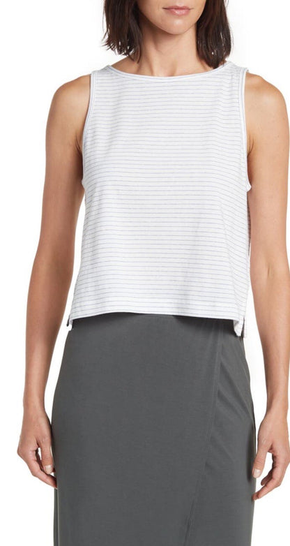 Vince Women’s Netty Stripe Tank Top -White/Blue-Large-New Tags Retail $110
