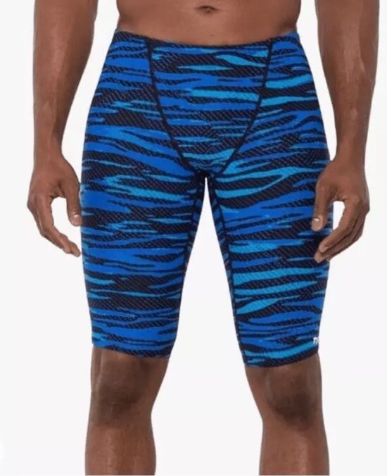 $60 TRY Men's Crypsis All-Over Jammer Swimsuit - Blue / Black- Size: 32- New Tag