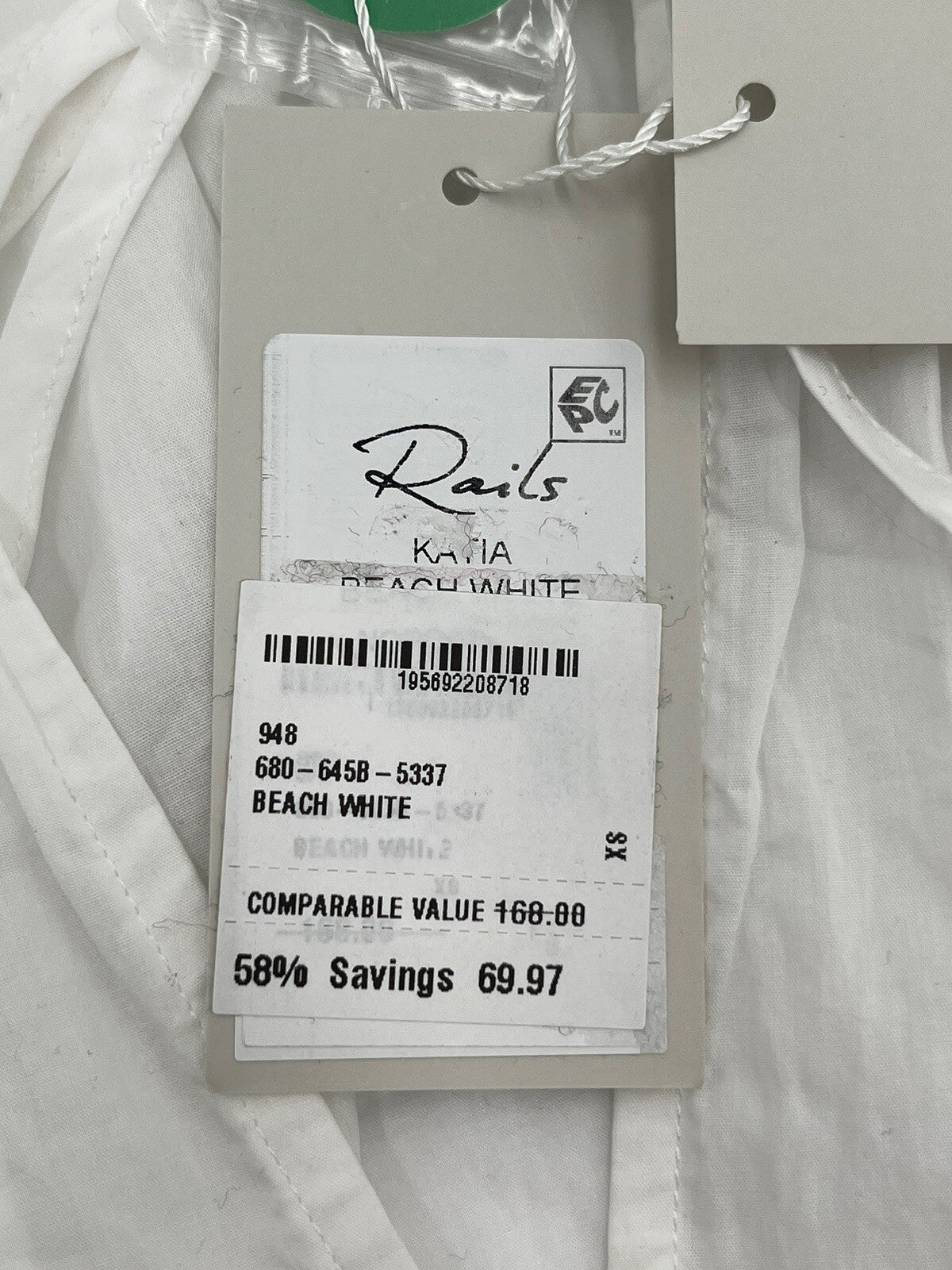 Rails Women’s Long Sleeve Katia Crop Shirt - Beach White- XSmall- New Tag $168