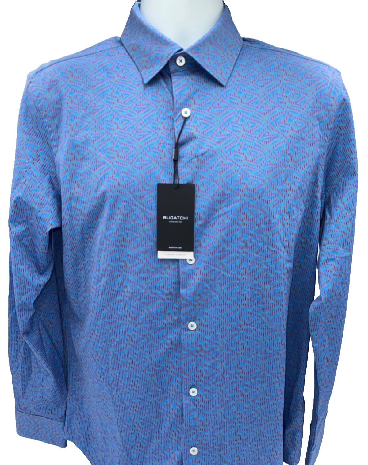 $149 Bugatchi Men's Long Sleeve Button Down Shirt - Blue/Orange/Purple - Medium