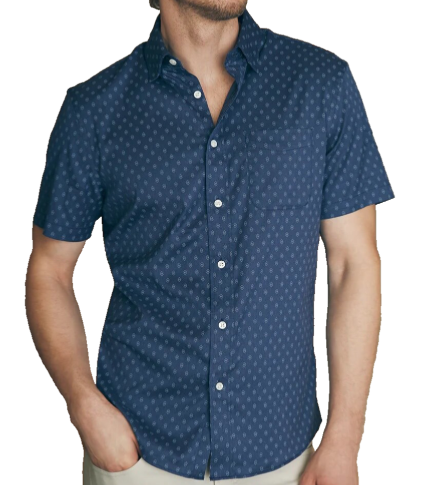 $158 Faherty Men's Movement Short Sleeve Button Down Shirt-Navy Dusk- Small-New