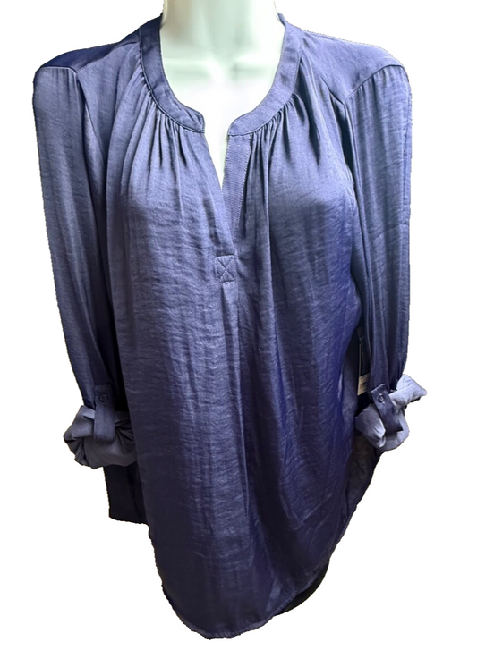 $48 Simply Vera Wang Women’s-Rolled Popover Top Shirt-Purple-Medium-New Tag