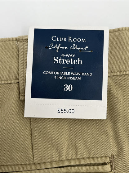 $55 CLUB ROOM Men’s Regular Fit 9" 4-Way Stretch Shorts- Beige Tan- 30” -New Tag