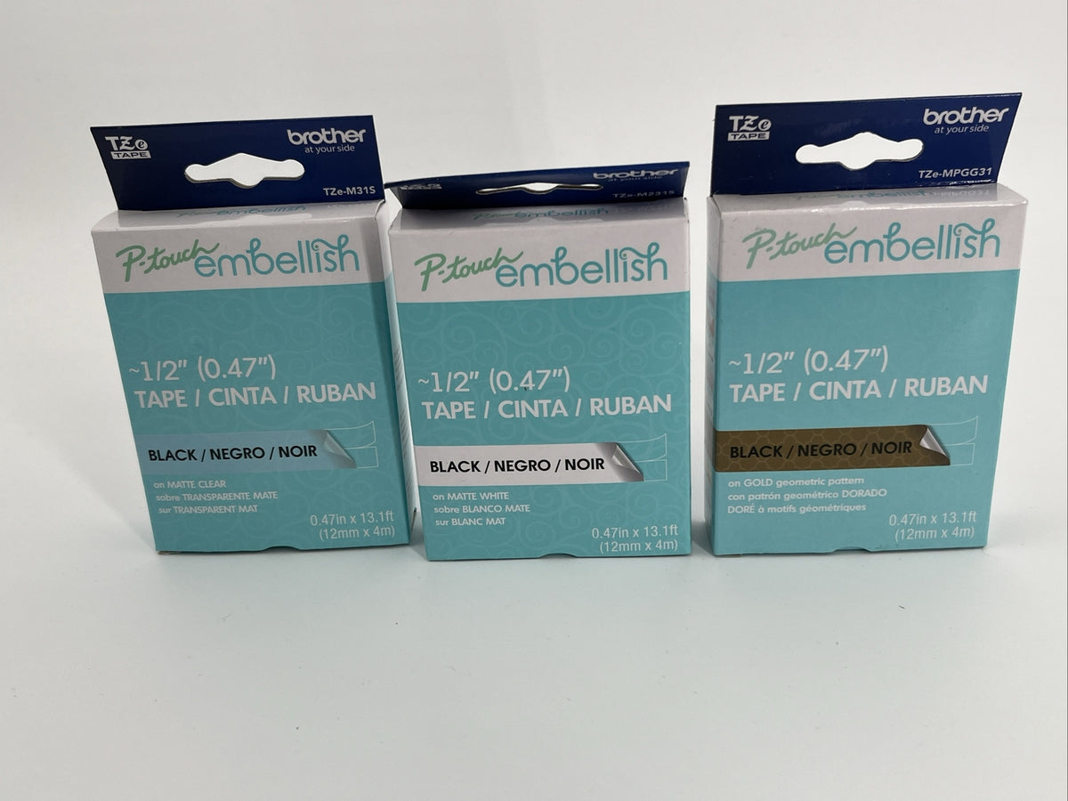 3 X Brother P-Touch Embellish Tape & Satin Ribbon ~1/2" (0.47") -NEW-LOT OF 3!