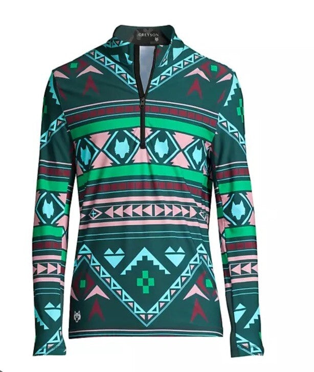 $200 Greyson Golf Pullover Sequoia Ghostwolf Print 1/4 Zip-Multicolor-Medium NWT