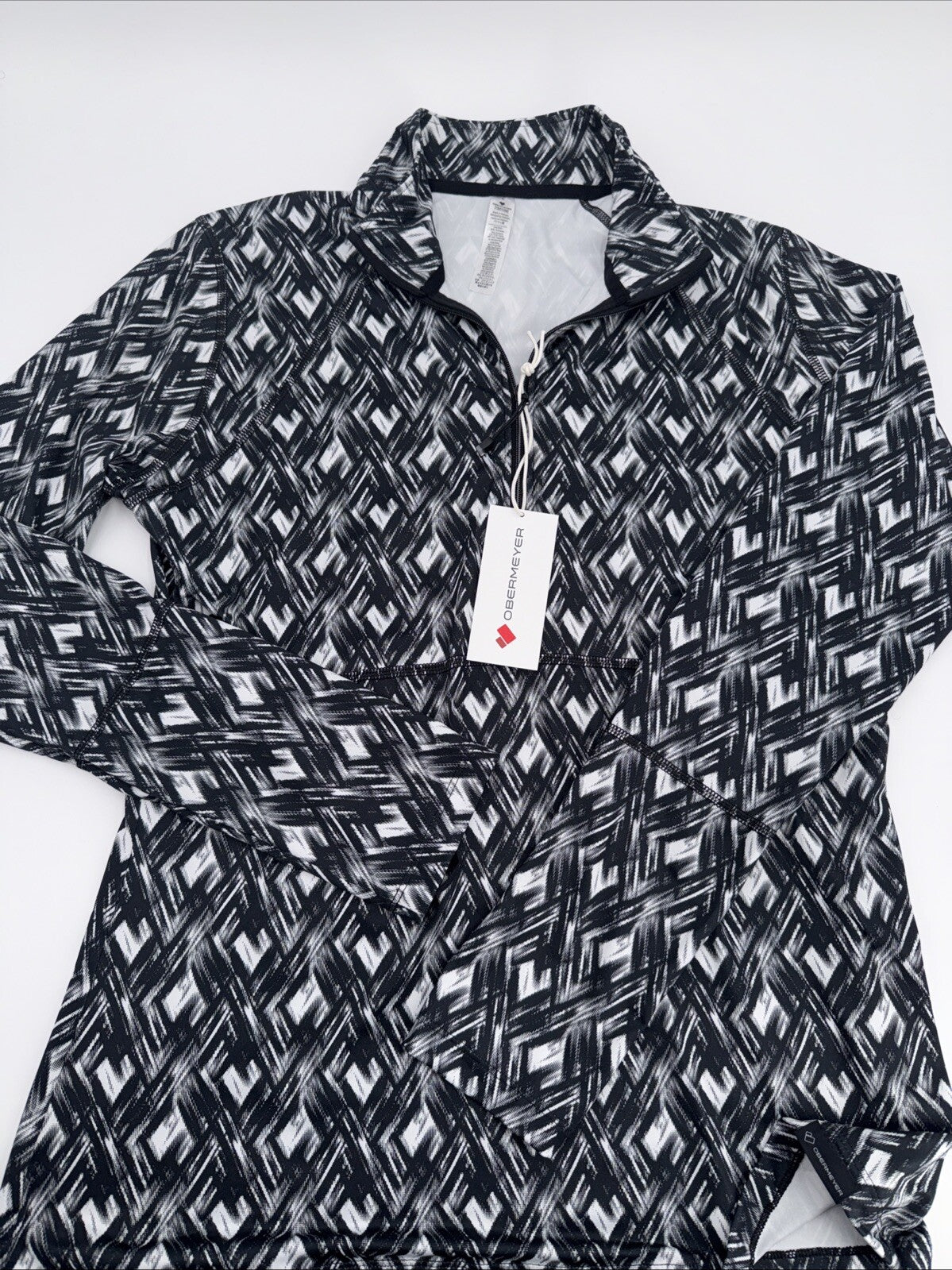 $95 Obermeyer Women’s Geo Discover 1/4 Zip Baselayer Top- White Multi-Large-New