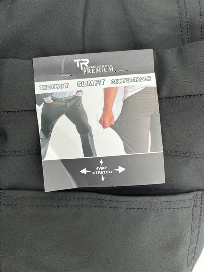 TR Premium Men’s Tech Stretch Slim Fit Pants - Black- 30W 32L- New Tags $168