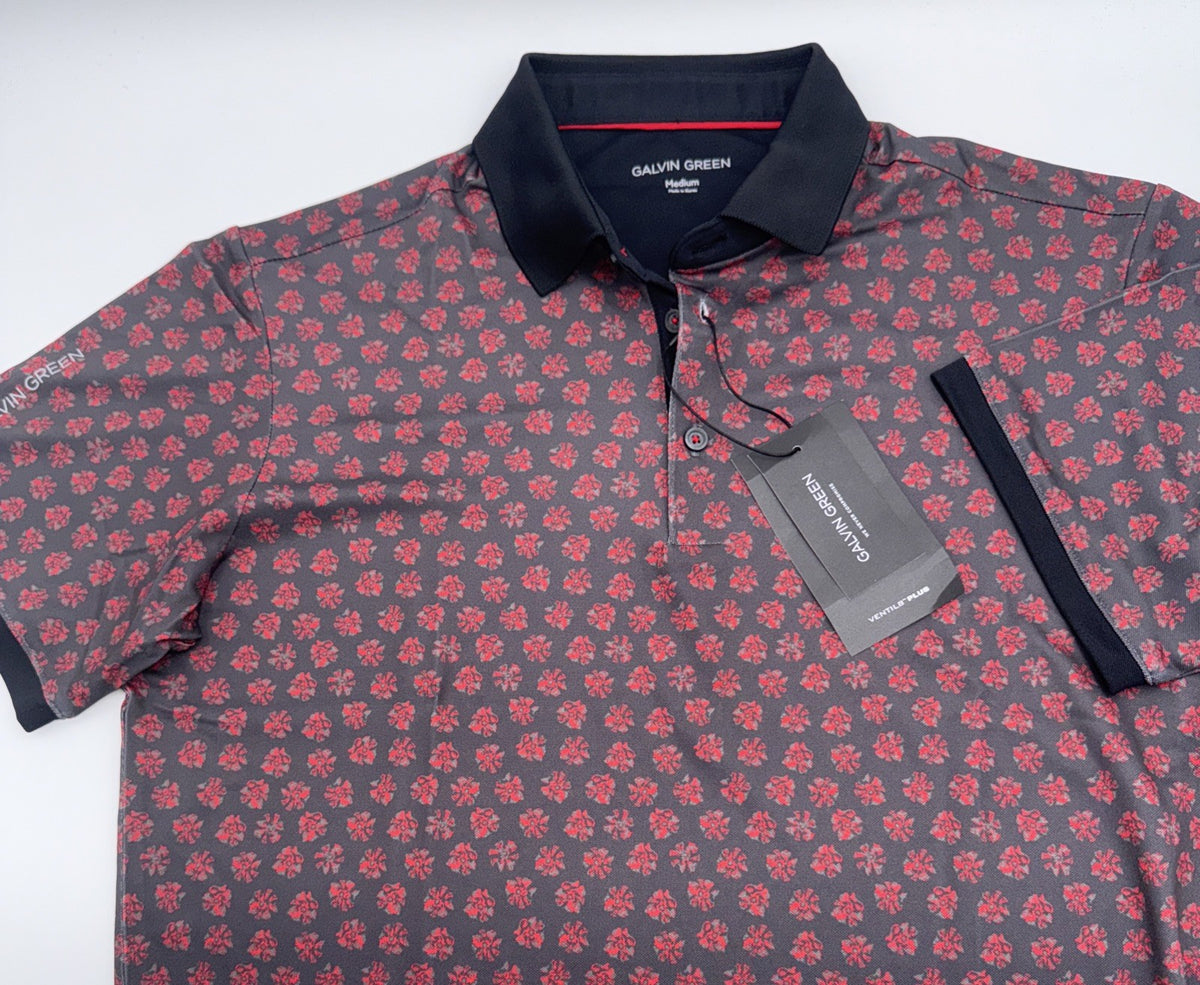 $100 Galvin Green Men’s Forged Iron Golf Shirt Murphy Polo- Grey/Red-Medium-New