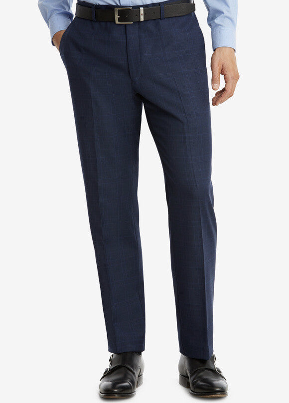 Tommy Hilfiger Men's 32W 32L Modern Fit THflex Wool Plaid Pants-Blue -Tyler-$190