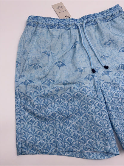 $100 Peter Millar Men’s Tropical Stingray Swim Trunks - Blue- Small - NWT