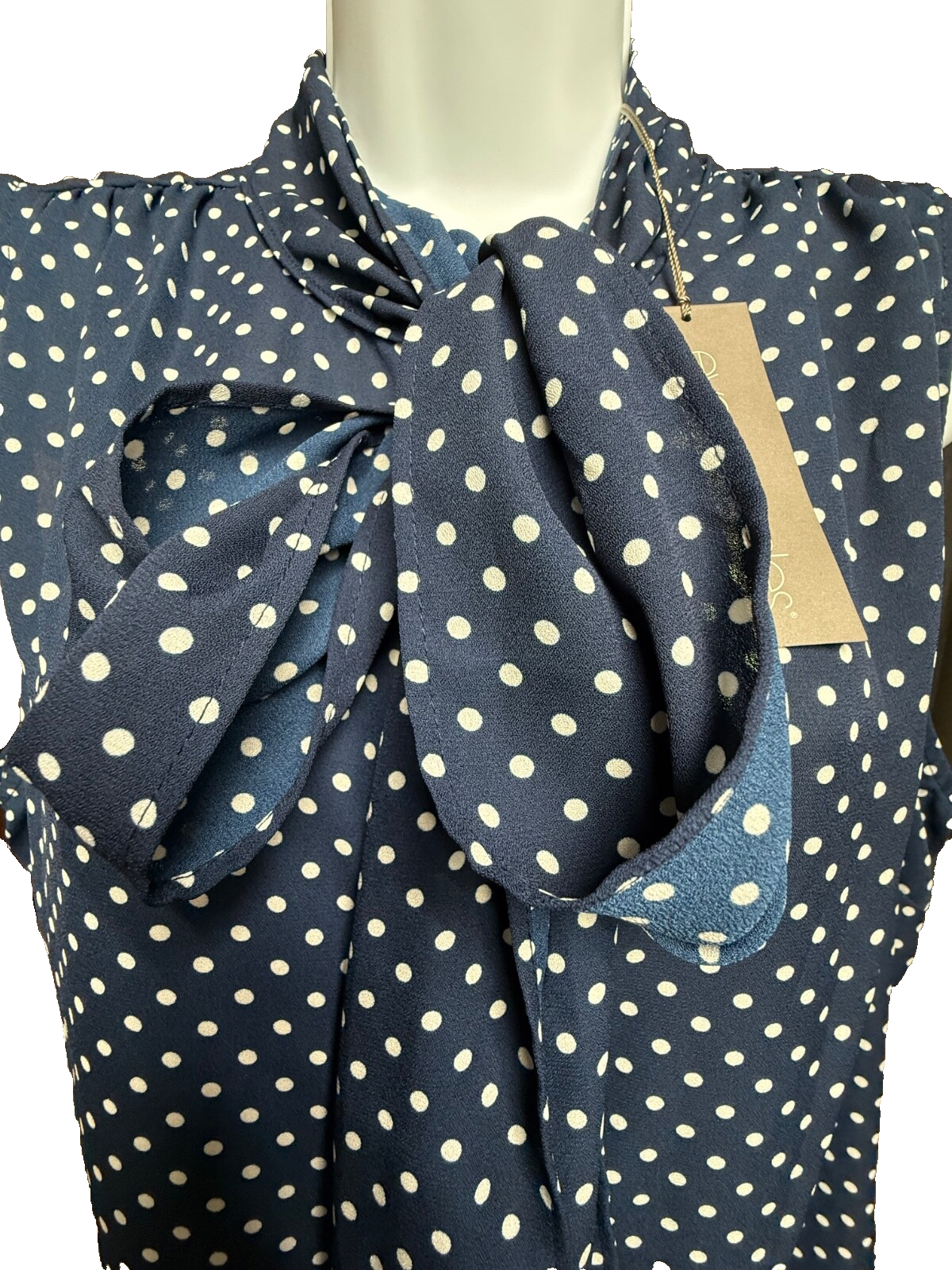 $50 New York & Co. Women’s- Eva Mendes Bow Tie Neck Blouse-Navy-Large-New Tag