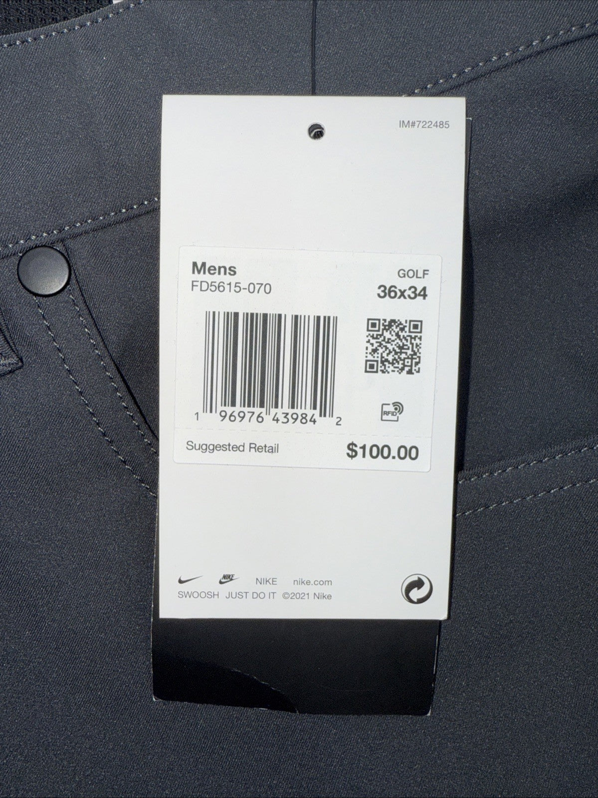 $100 Nike Men's Tour Repel Flex Slim Golf Pants FD5615-070- Grey - 36W 34L- New
