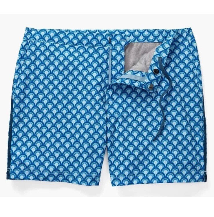 $89 FAIR HARBOR Men’s Sextant Swim Trunk Inner Lined Shorts-Blue Deco-Size: 36W