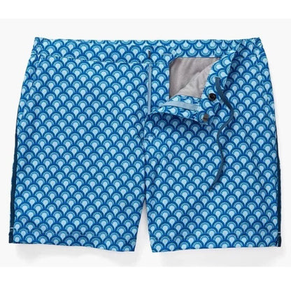 $89 FAIR HARBOR Men’s Sextant Swim Trunk Inner Lined Shorts-Blue Deco-Size: 36W