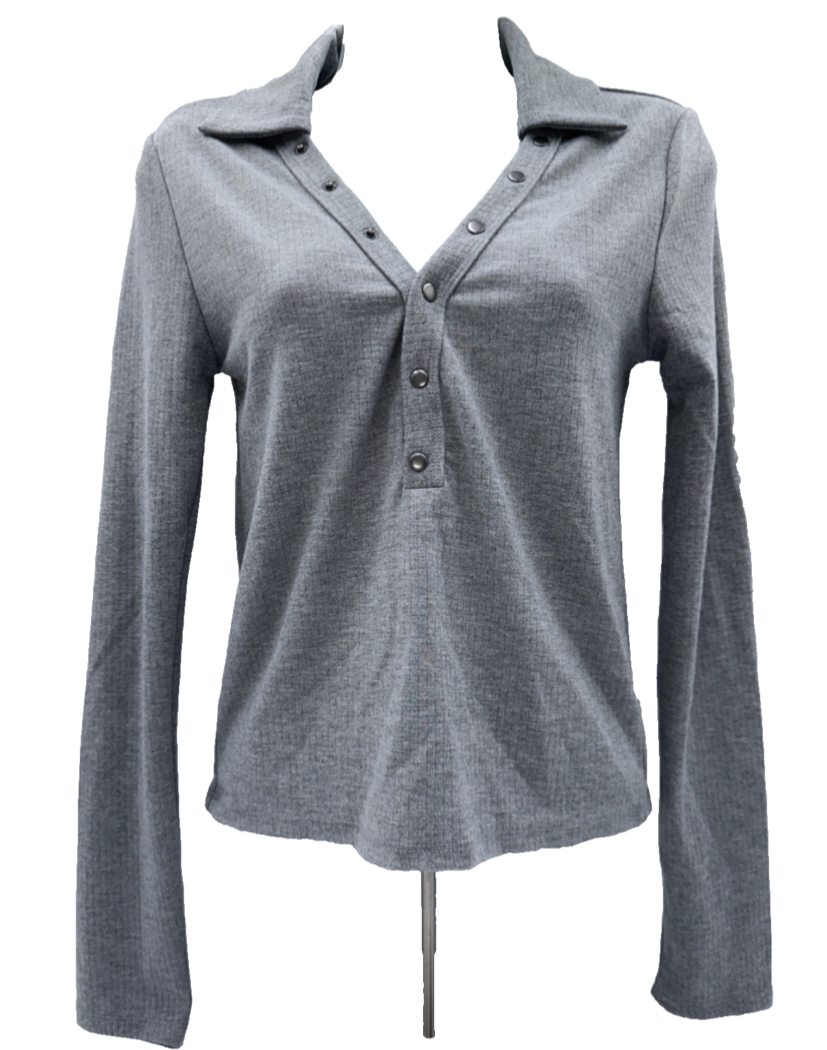 $59 Steve Madden Women’s Long Sleeve Henley Tee - Grey Heather - Small - New