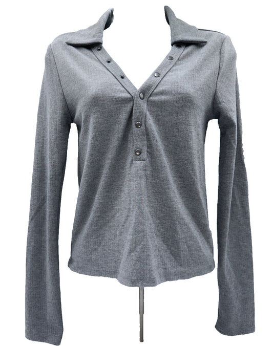 $59 Steve Madden Women’s Long Sleeve Henley Tee - Grey Heather - Small - New