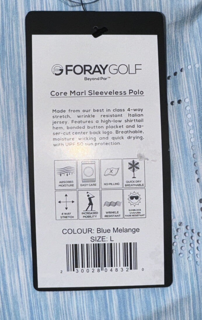 Foray Golf Women's Sleeveless Polo - Blue Melange- Large - MSRP $100