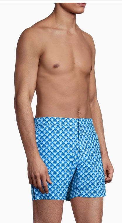 $89 FAIR HARBOR Men’s Sextant Swim Trunk Inner Lined Shorts-Blue Deco-Size: 30W