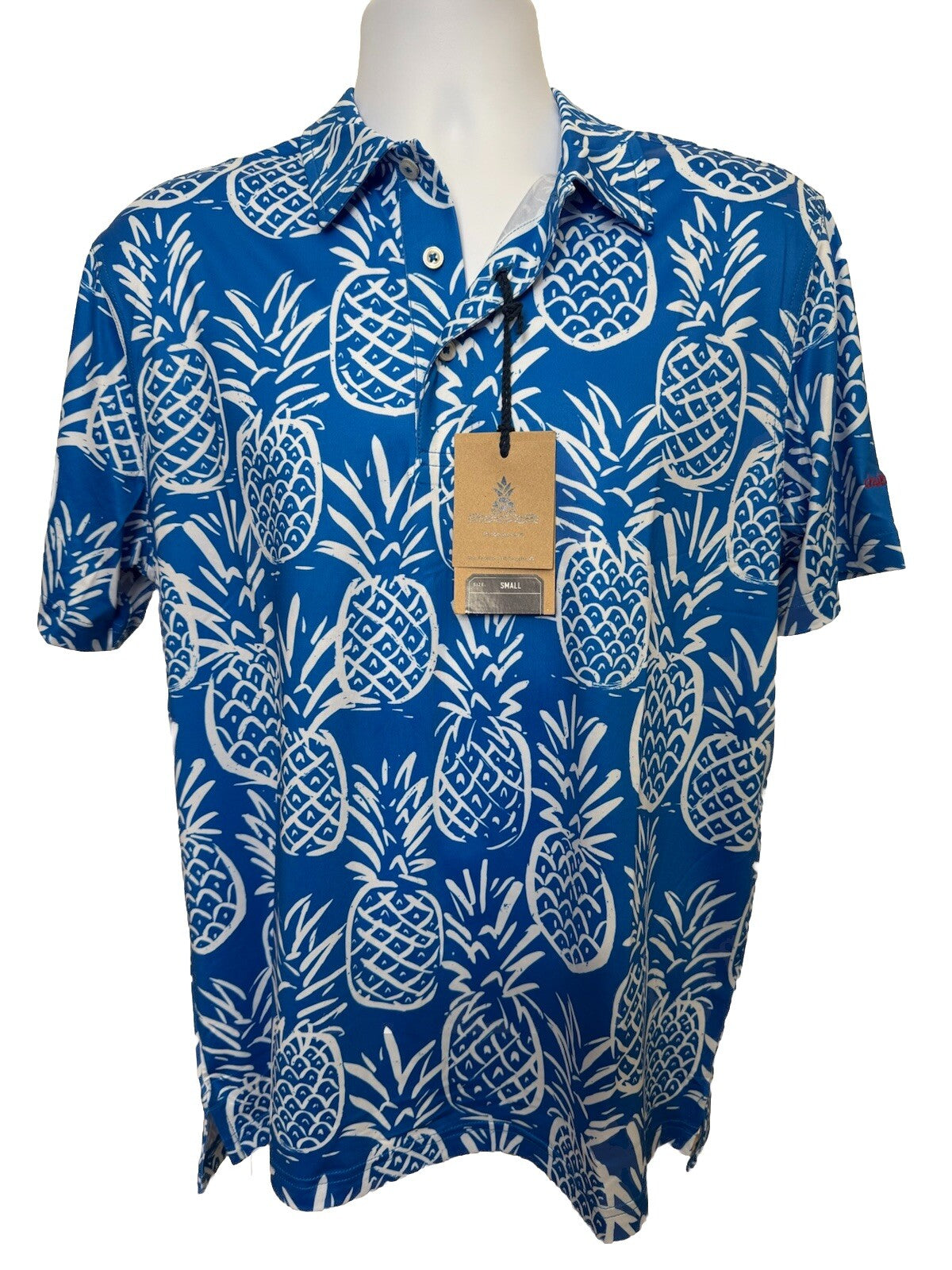 Chubbies Men's The Thigh Napple Performance Polo Shirt- Blue Pineapple-Small-New