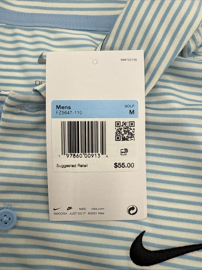 $55 Nike Men's Dri-Fit Core Stripe Golf Polo Shirt - Pale Ivory/Blue - Medium