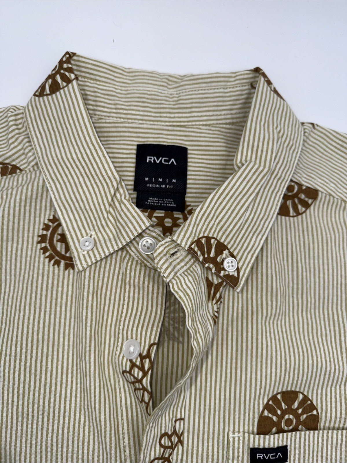 $66 RVCA Men's S/S Button Shirt ENDLESS SEERSUCKER - Gold - Medium - New W Tags