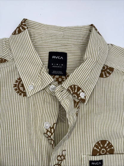 $66 RVCA Men's S/S Button Shirt ENDLESS SEERSUCKER - Gold - Medium - New W Tags