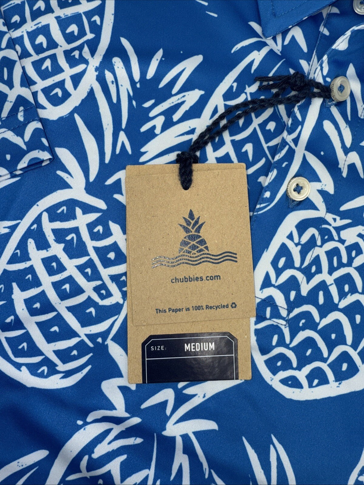 Chubbies Men's The Thigh Napple Performance Polo Shirt-Blue Pineapple-Medium-New