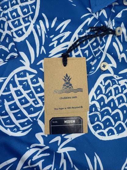 Chubbies Men's The Thigh Napple Performance Polo Shirt-Blue Pineapple-Medium-New