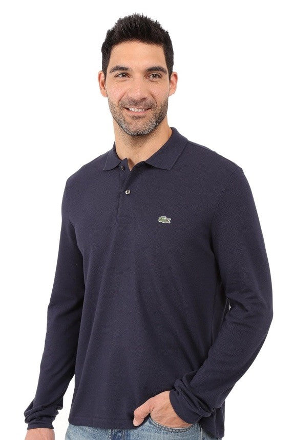 $140 Lacoste Men’s Long Sleeve Classic Pique Polo Shirt-Navy Blue-Large-New Tag
