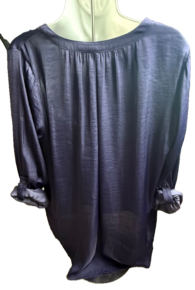 $48 Simply Vera Women’s-Roll-Tab Sleeve Popover Blouse Top-Purple-XSmall-New Tag